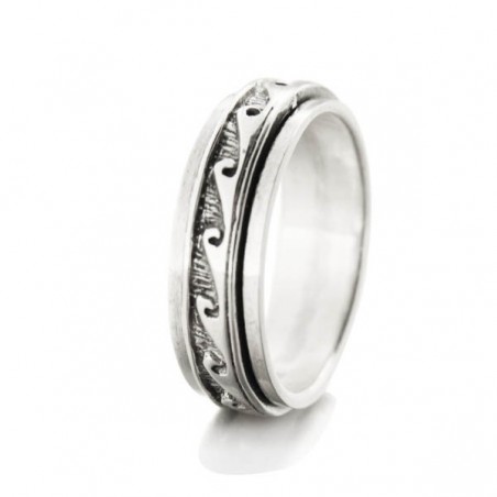 Anneau tournant antistress Pakwoo Vagues ciselées en argent