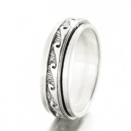 Anneau tournant antistress Pakwoo Vagues ciselées en argent