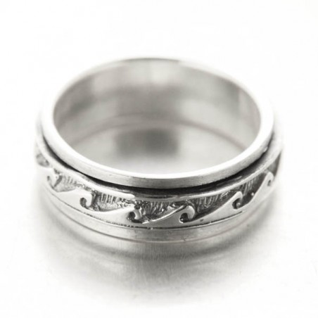 Anneau tournant antistress Pakwoo Vagues ciselées en argent