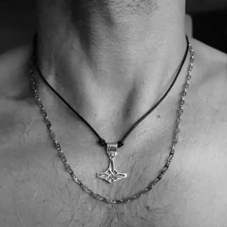 Chaîne acier maille ovale et collier fantaisie homme