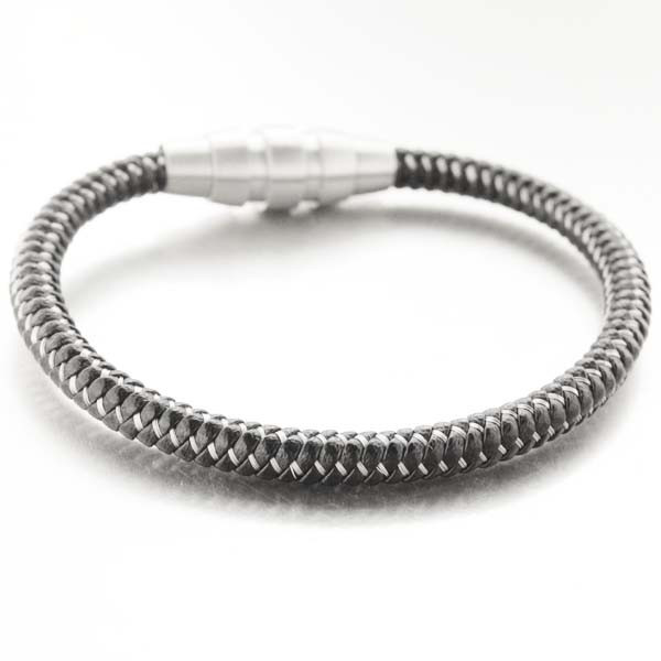 Bracelet Homme Millénium Steel Mat en acier et cuir tressé