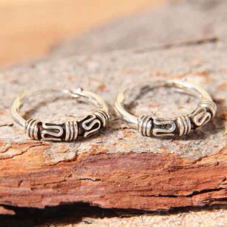 Boucles d'oreilles anneaux Balinais Lambok en argent