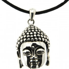 Collier pendentif tête de Bouddha en argent ciselé