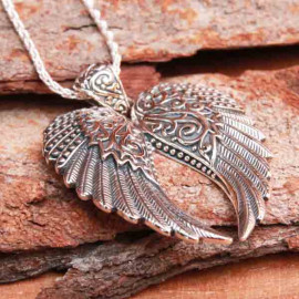 Collier ou médaillon Soul mate 2 ailes en argent massif ciselé