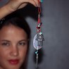 Collier fantaisie cuir rouge quartz rose et main de Fatma