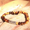 Bracelet Megampi œil de tigre 8 mm plaque argent ethnique