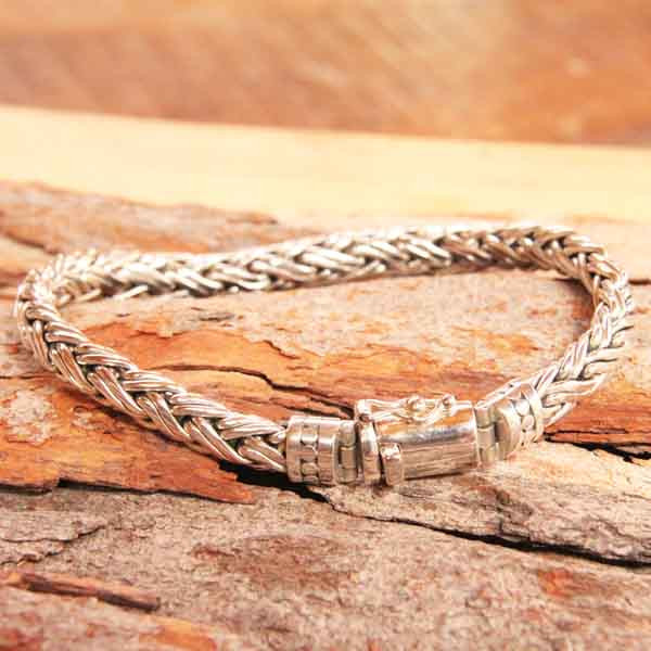 Bracelet Gourmette Ancien En Argent Massif 925 – Maille Boule, Style Art Nouveau