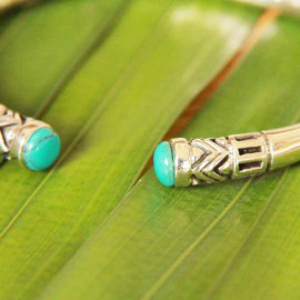Bracelet Manchette En Argent 925 Ciselé Avec Turquoise - Style Boho Chic - Parfait état