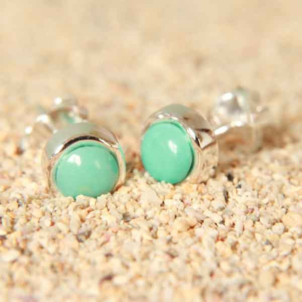 Boucles D'oreilles Puces - Argent 925 - Cabochon Ovale Turquoise Naturelle - Neuf Avec étiquettes