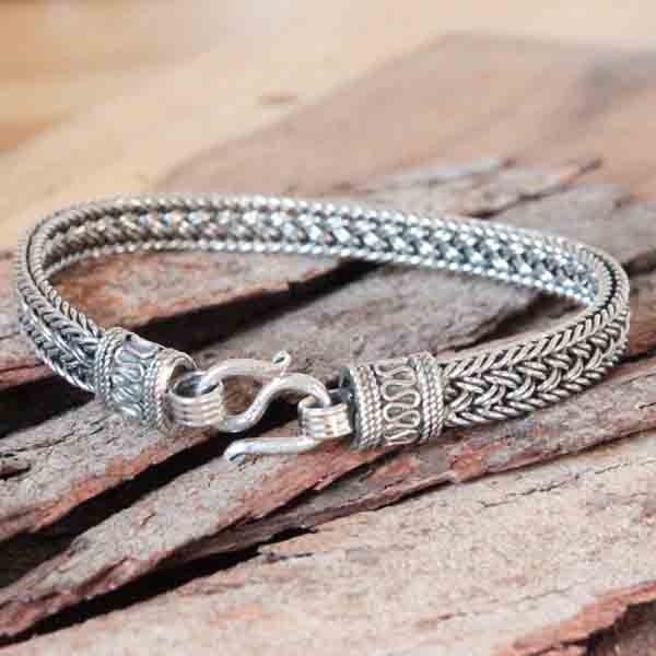 Bracelet Ancien En Mailles Plates Tressées, Argent Massif 925 - Occasion (bon état)
