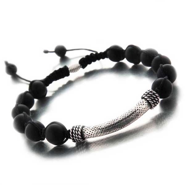 Bracelet sherpa en boules d'agates noires et argent Bracelet sherpa en boules d'agates noires et argent