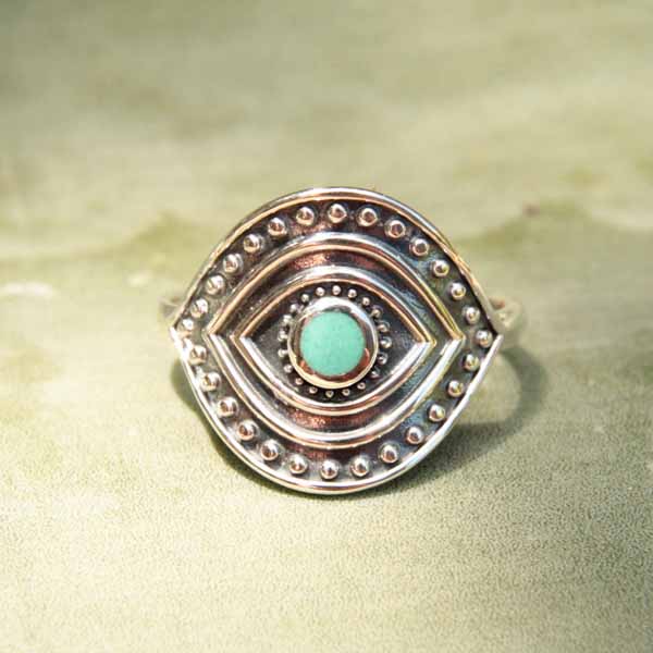 Bague oeil bleu en argent et turquoise