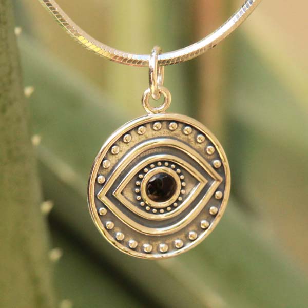 Collier œil porte-bonheur argent onyx