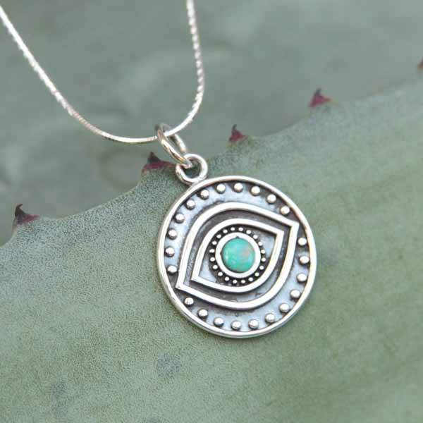 Collier oeil bleu en argent et turquoise