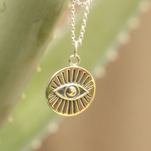 Collier fantaisie amulette oeil grec en argent