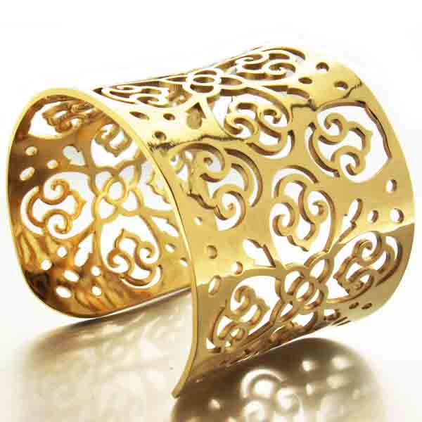 Bracelet manchette large arabesques dorées Bracelet manchette large arabesques dorées