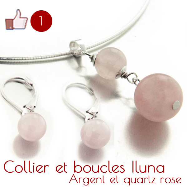 Collier et boucles d'oreilles en argent et quartz rose Collier et boucles d'oreilles en argent et quartz rose