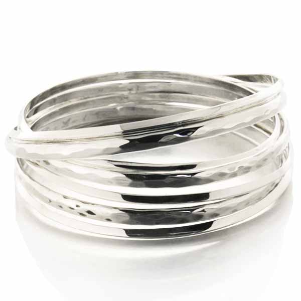 Semainier ou jonc sept branches en argent martelé