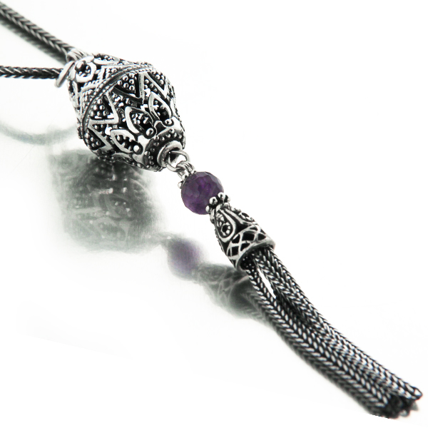 Collier long Tusseau en argent et pierre fine