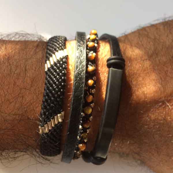 Assortiment de bracelets cuir et oeil de tigre pour homme Assortiment de bracelets fantaisie pour homme