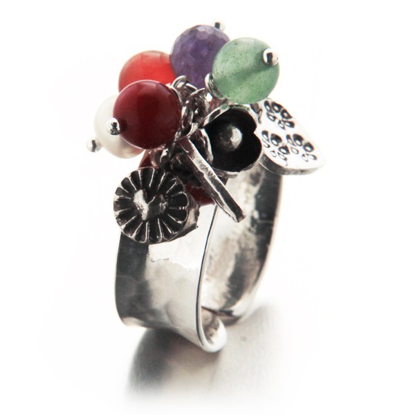 Bague Froufrou, breloques et argent martelé