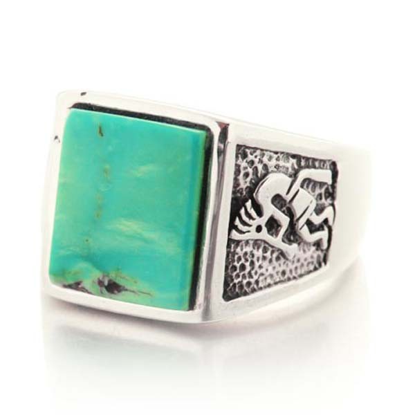 Chevalière kokopelli en argent et turquoise pour homme