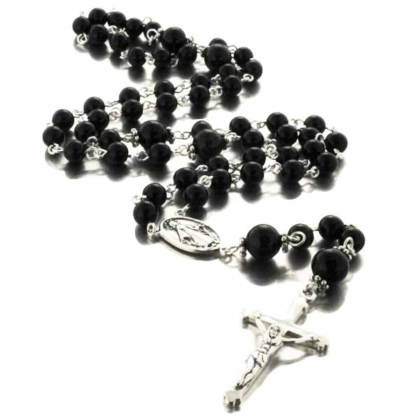 Chapelet en agates noires et argent