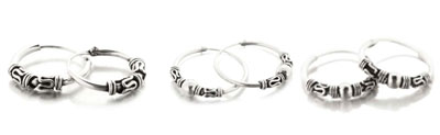 Boucles d'oreilles créoles mixtes Balinaises en argent Boucles d'oreilles créoles mixtes Balinaises en argent
