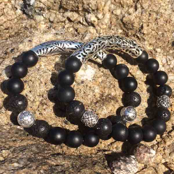 Bracelets homme tendance en lave volcanique et argent Bracelets homme tendance en lave volcanique et argent