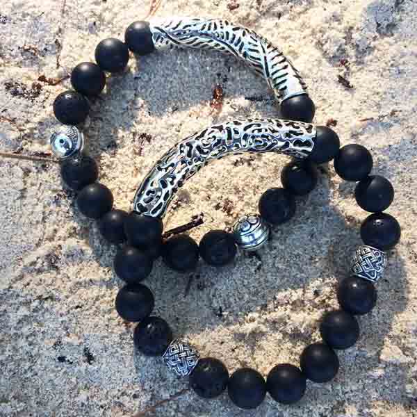 Bracelet pierre noire et argent tendance Bracelet pierre noire et argent tendance