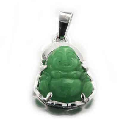 Pendentif Bouddha rieur en jade vert et argent Pendentif Bouddha rieur en jade vert et argent