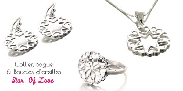 Ensemble bague, boucles d'oreilles et collier star of love en argent Ensemble bague, boucles d'oreilles et collier star of love en argent